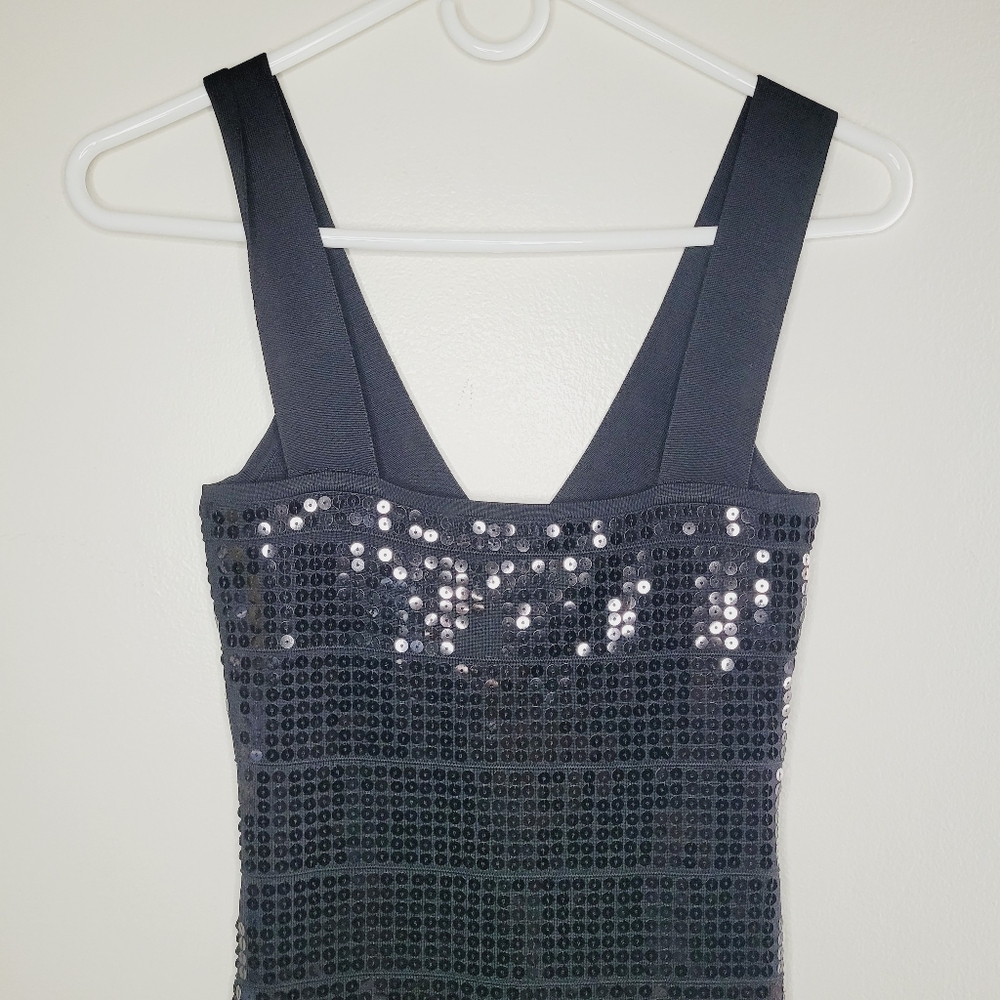 Aqua Sequin Mini little Black Dress Womens Small V-Neck Cocktail Party Club Sexy - Picture 9 of 10